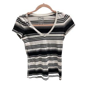 Garage T-shirt Small Womens Black and White Stripped T-Shirt with V-Neck